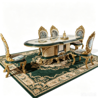 Ensemble table et chaises de salle à manger rectangulaire en bois massif sculpté, style européen, finition vieillie, mobilier de maison pour salle à manger.