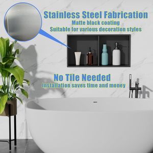 Nicho de Pared de Doble Capa Negro Mate Innovador, Nicho de Ducha Moderno Montado en la Esquina con Tira de LED Impermeable para Aplicaciones en Hoteles - Product Image 5
