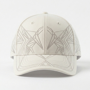 White Geometric Embroidered 6 Panel Baseball Cap Unisex Casual Fitted Structured Canvas <b>Hat</b> 58-60CM - Product Image 6