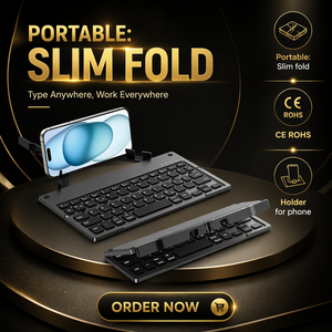 Teclado Bluetooth Plegable <span class=keywords><strong>Portátil</strong></span> Mini ABS Recargable con Certificación Ce Fcc Rohs con Soporte para Tableta de 11 Pulgadas - Product Image 1