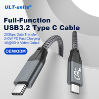 Câble de données USB 3.2 Gen 2 Type C certifié ULT-unite personnalisé, PD 240W, 4K 60Hz, 20 Gbps, 0,3 m, 1 m, 1,5 m, 2 m, 3 m, 5 m pour ordinateur portable, smartphone