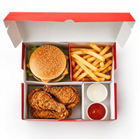 Ensemble de restauration rapide compostable en carton ondulé avec logo personnalisé, pelliculage mat, qualité alimentaire, pour burger, poulet frit, frites