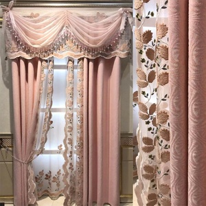 54 pulgadas nuevo diseño de encaje bordado macrame pinch pliegue Rosa princesa cortinas de la ventana para las niñas dormitorio