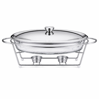 Nouveau Réchaud Buffet en Verre à Cadre en Fer Doré, Alimenté à l'Alcool, Style Hot Pot, Forme Œuf, Capacité 3.0L pour Aliments