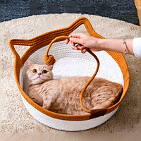 Lit pour chat tissé résistant aux rayures, nid rond pour chat, maison pour chat en coton et lin, lit de couchage à double usage