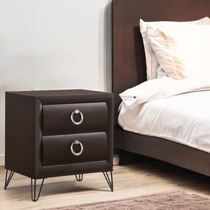 Dark Merlot Finish Nightstand With Two <b>Drawers</b> And Ring Handles Modern Bedroom Storage <b>Side</b> <b>Table</b> - Product Image 1