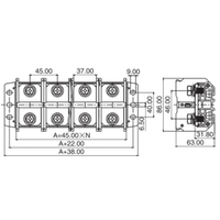 Bloc de bornes à vis 3 pôles en laiton haute conductivité 300A, isolation UL94 V-0 pour applications automobiles, industrielles et énergies nouvelles