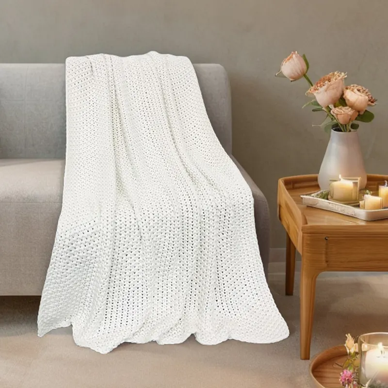 Plaid décoratif de luxe imprimé acrylique texturé tricoté jeter léger grand crochet grosse couverture en tricot de fil