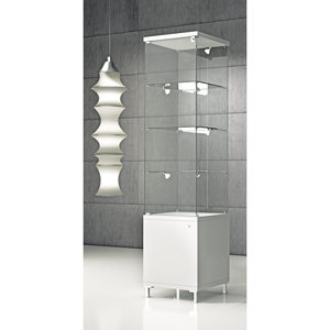Vitrina Moderna de Vidrio 45x45x190cm, Blanco Brillante, Puerta con Cerradura, Estantes Ajustables en Altura, Iluminación LED - Product Image 1