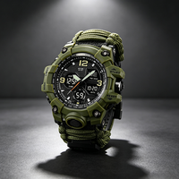 Montre de survie, montre de survie en plein air, montre à cordon en nylon tressé avec pierre à allumeur, montre sport analogique-numérique pour homme, étanche