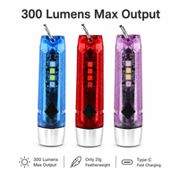 Mini lampe torche EDC 300 lumens à coque transparente facettée, rechargeable, pour porte-clés, vente directe usine pour commandes en gros mondiales