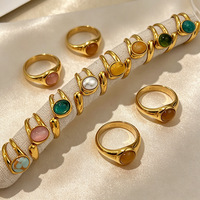 Nouvelle bague tendance en acier inoxydable, style européen et américain, avec pierre naturelle turquoise, bague ouverte pour femme, plaquée or 18 carats, accessoires pour les mains