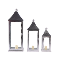 Ensemble de lanternes vintage en fer avec bord festonné et toit pointu, porte-bougie rustique en métal pour décoration intérieure, extérieure, jardin et mariage