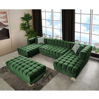 Pinzhi Home Design américain moderne Tissu de velours vert Salon Canapé sectionnel de luxe en forme de U Chaise longue rembourrée