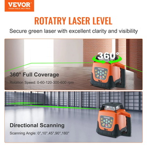 Niveau laser VEVOR, 2000 pieds, laser croisé vert à auto-nivellement à 360 degrés, 5 vitesses de rotation et 4 angles de balayage réglables, IP - Product Image 4