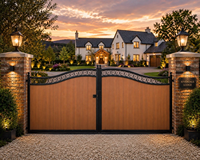 Portails en panneaux composite bois-plastique pour villas et allées familiales, avec cadres en tubes carrés galvanisés, revêtements, couleur et dimensions personnalisables