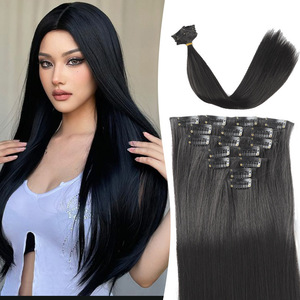 Extensions de cheveux lisses en sept pièces, 18-32 pouces, densité 200 %, en fibre Kanekalon, invisibles, à clipser, pour l'exportation - Product Image 1