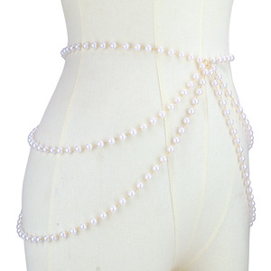 โซ่คล้องตัวแฟชั่น ประดับมุกเทียม หลายชั้น โซ่คาดเอวสำหรับผู้หญิง สไตล์ฮิปฮอป ดีไซน์พู่ห้อย - Product Image 5