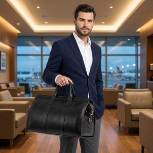 Bolsa de Viaje de Cuero Genuino, Forma Ovalada, Doble Asa, Cierre de Cremallera, Unisex, Capacidad de 20L, Resistente, Color Marrón, para Motocicleta y Playa - Product Image 1