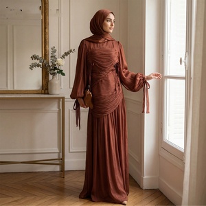 Nouvelle Robe Longue Élégante Haut <span class=keywords><strong>de</strong></span> Gamme pour Femme Automne Hiver 2026, Col Montant à la Française, Plissée Irrégulière, Ceinture à Nouer - Product Image 1