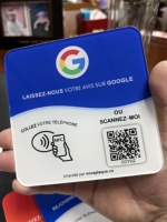 Plaque NFC personnalisée en acrylique avec code QR dynamique, menu NFC, tappez et scannez pour Google/Facebook/Instagram/WhatsApp, plaque de commentaires NFC Google