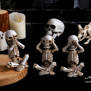 Ensemble de 3 Squelettes Sages, Statue sans Squelette, Décoration de Bureau en Résine, Ornement Squelette, pour Halloween - Product Image 4