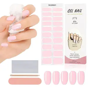 20 Stuks Semi-Uitgeharde Gel Nagellak Strips Licht Roze Zelfklevende Volledige Wrap Gel Nail Art Sticker Waterdichte Gel Nagel