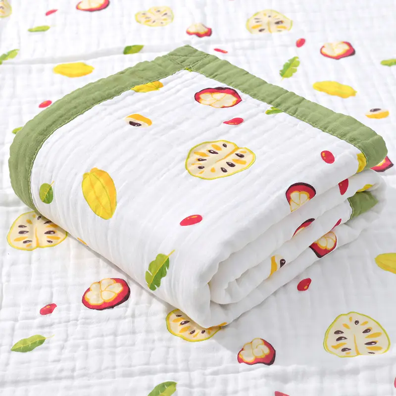 Manta de algodón orgánico para niños, manta musulmana de 6 capas con diseños estampados