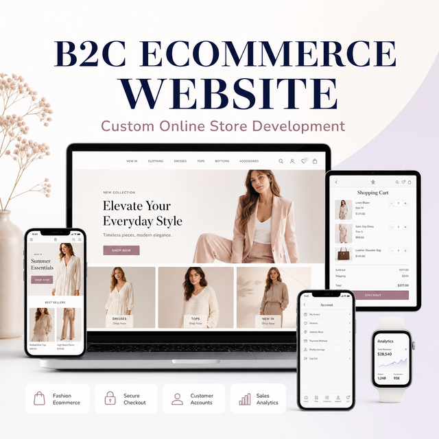B2C Ecommerce Website Design Shopping Cart Payment Integration Mac OS Compatible 20-30 Days Development for Online Clothing