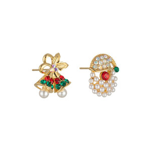 Christmas Bell Stud Earrings With Rhinestones And Pearls Party Jewelry For Women - Product Image 4