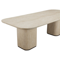 Table à manger en marbre travertin naturel Dream Home, plateau rectangulaire aux coins arrondis, deux bases épaisses, table à manger moderne pour villa