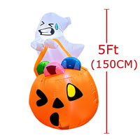 Modèle publicitaire gonflable 1,5 m : Seau fantôme citrouille avec lumière LED pour décoration extérieure de cour d'Halloween et bonbons