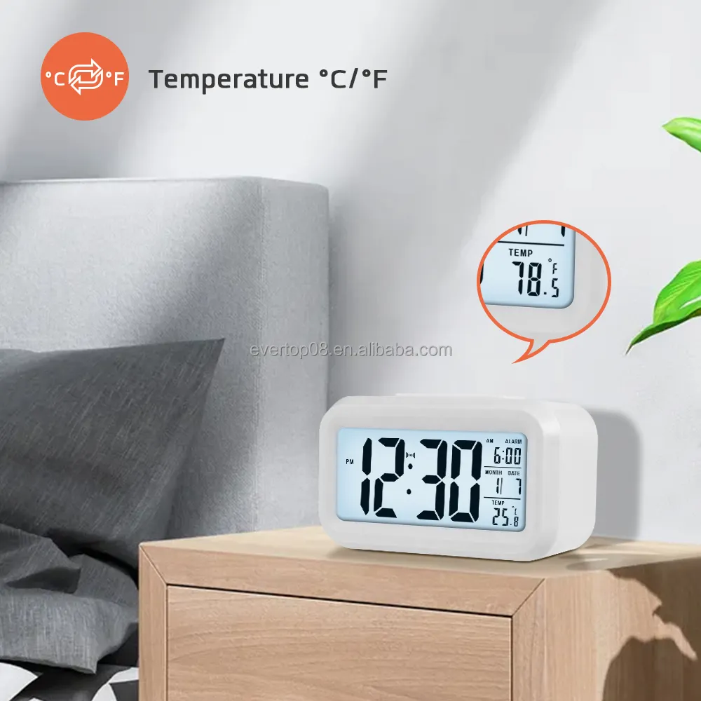 Light Alarm Clock Plastic Smart LCD Table Night Light Calendar Temperature LED Digital Alarm Clocks