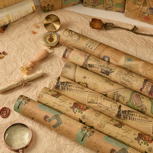 Papel de regalo de periódico inglés Retro, papel de embalaje Kraft grueso con patrón de impresión de bicicleta de torre de hierro creativo - Product Image 3