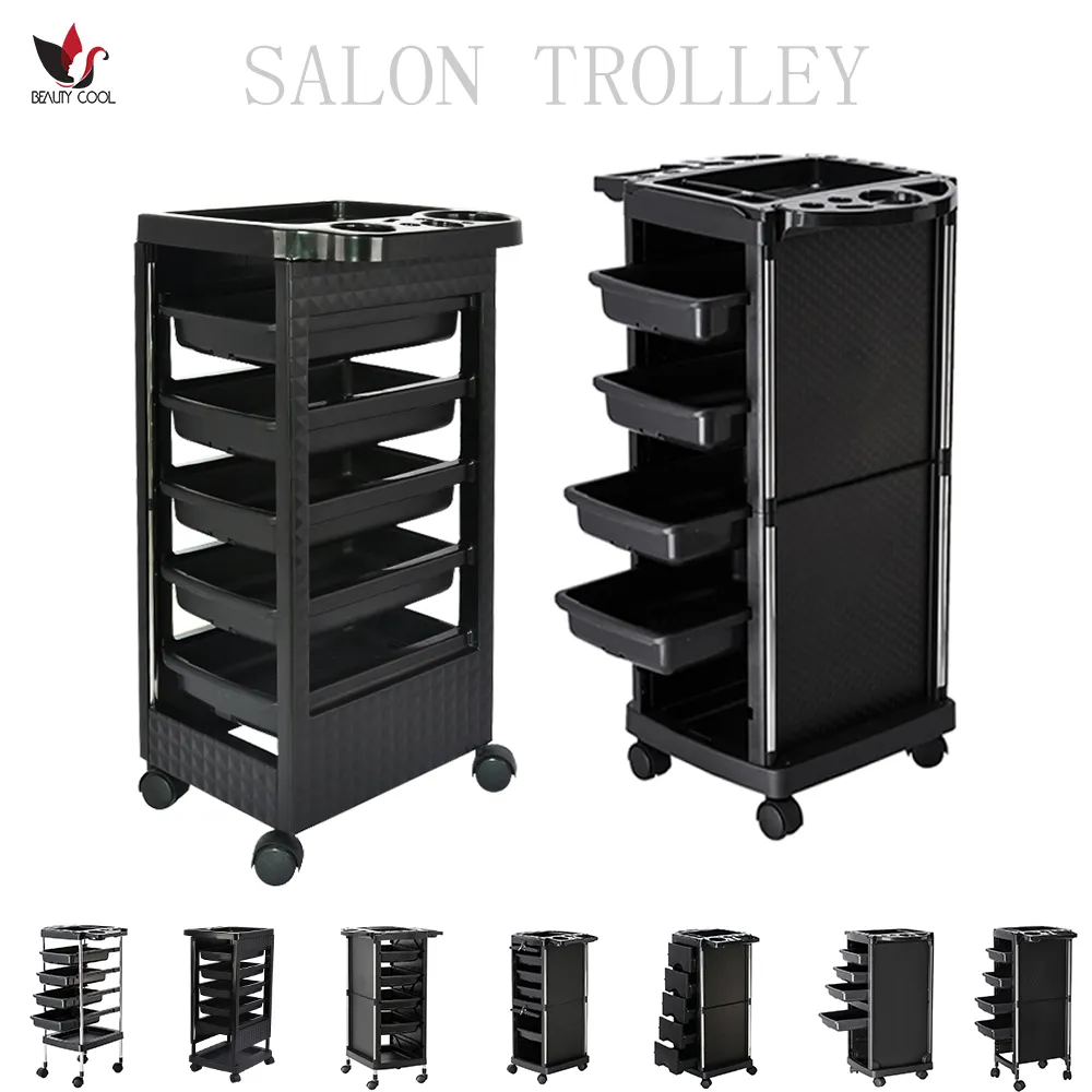 Troli Salon plastik 4 laci troli Salon kustom tahan lama grosir Modern multifungsi 4 roda untuk toko tukang cukur rumah