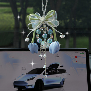 Hane Tulip Bow Crystal <b>Car</b> Pendant Light Luxury Interior Decoration Rearview Mirror <b>Ornament</b> - Product Image 3