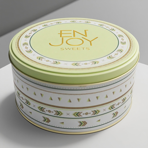 Dexin tùy chỉnh in bán buôn kỳ nghỉ cá nhân cookie kim loại <span class=keywords><strong>tin</strong></span> vòng có thể với nắp bao bì Quà Tặng tinplate hộp cho đồ ngọt - Product Image 1