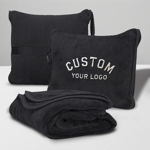 Toptan özel Logo atmak çanta yastık seyahat uçak cilt dostu pazen polar yastık takımı 2 In 1 yastık battaniye - Product Image 1
