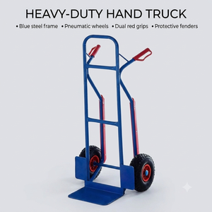 รถเข็นเหล็กหนัก JK รุ่น Heavy Duty โครงเหล็กสีน้ำเงิน 2 ล้อ ยางลม ด้ามจับสีแดงคู่ รถเข็นอุตสาหกรรมแบบแท่นวางของ JK-400-3 สามารถวางซ้อนกันได้ - Product Image 1