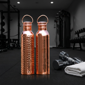 Copper <b>Water</b> <b>Bottle</b> With Hammered Texture <b>Metal</b> Lid Portable For Outdoor Use - Product Image 1
