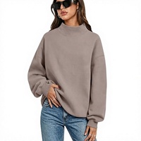 Pull en molleton à col montant pour femme, avec bordure contrastante, bleu clair, coupe oversize, épaules tombantes, manches longues