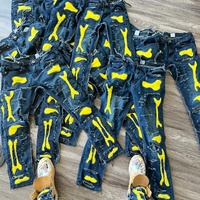 Pantalons de survêtement 100 % coton de qualité supérieure, style personnalisé, avec logos tête de mort, patchs sérigraphiés, effet vieilli, poids moyen à lourd