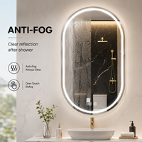 Miroir LED ovale intelligent anti-buée personnalisé par le fabricant, écran tactile, gradation 3 couleurs, Bluetooth, pour salon et hôtel