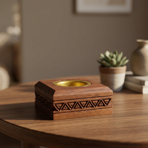 Quemador de Incienso de Madera con Incrustaciones Geométricas en Blanco y Negro, Porta Incienso para Aromaterapia, Decorativo para Todas las Estaciones, Regalo para Ramadán y Eid, Precio Bajo - Product Image 1