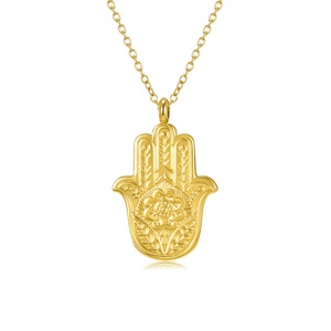 Popular Fashion Jewellery Stainless Steel Gold Hamsa Hand Pendant Necklace - Product Image 1