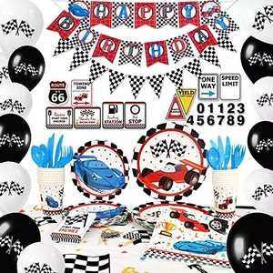 Set de Decoración Desechable para Fiestas Infantiles con Temática de Carreras de Autos para Cumpleaños y Acción de Gracias, Incluye Pancarta de Papel - Product Image 6