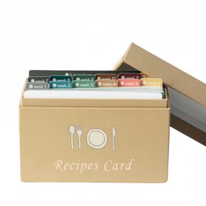 Organizador de cocina con impresión personalizada, tarjetas de recetas en blanco con tapa de doble capa y caja base