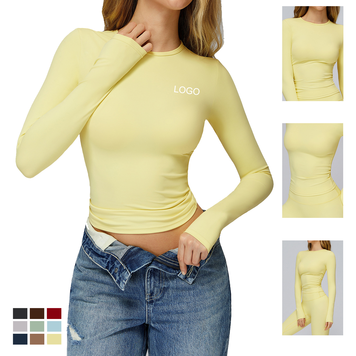 Custom Women Yoga Long Sleeve Top High Impact Fitness Workout Pilates Running Sports Activewear
