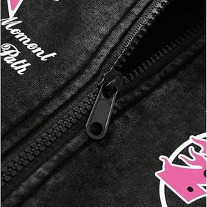 Sweat à capuche pour homme, effet délavé, fermeture éclair, manches longues, épaules tombantes, avec poches - Product Image 4