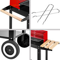 SEJR Grils de charbon de bois carrés rouges Four de barbecue à chariot extérieur portable
